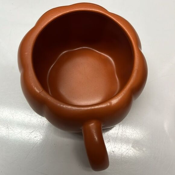 Ceramic Orange Pumpkin Mugs Fall Seasonal Autumn Thanksgiving Set of Two - Picture 4 of 7